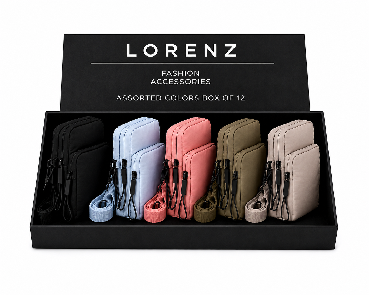 (image for) 2308 Assorted Colors of Compact Twin Zip X-Body Bags Box of 12